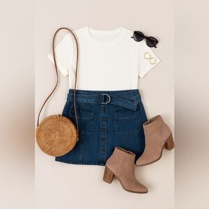 Fab’rik Denim Mini Skirt L Large Blue Jean mini skirt Country Concert‎ Comfy